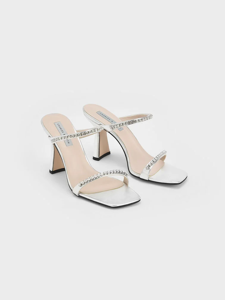 Patent Gem-Encrusted Heeled Sandals