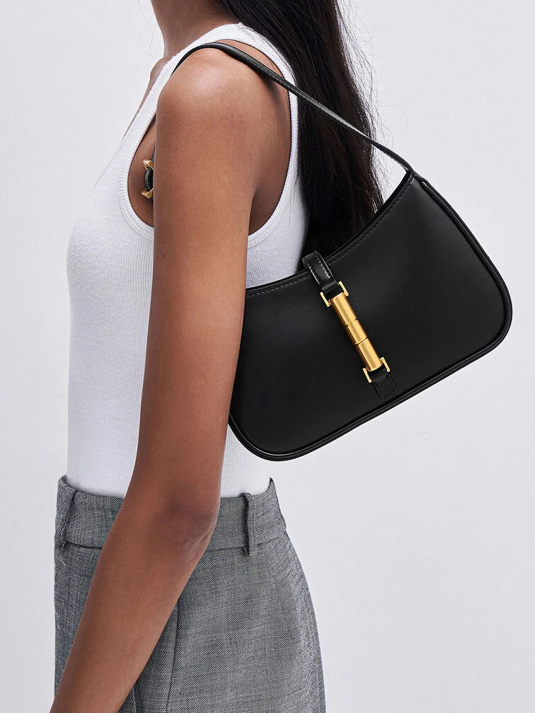 Cesia Metallic Accent Trapezoid Shoulder Bag