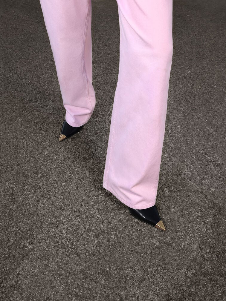 Metallic Cap Pointed-Toe Slingback Pumps