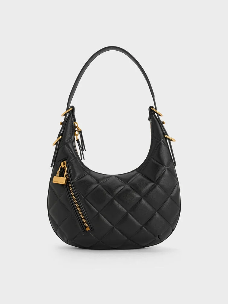 CNK Swing Padlock Quilted Crescent Bag