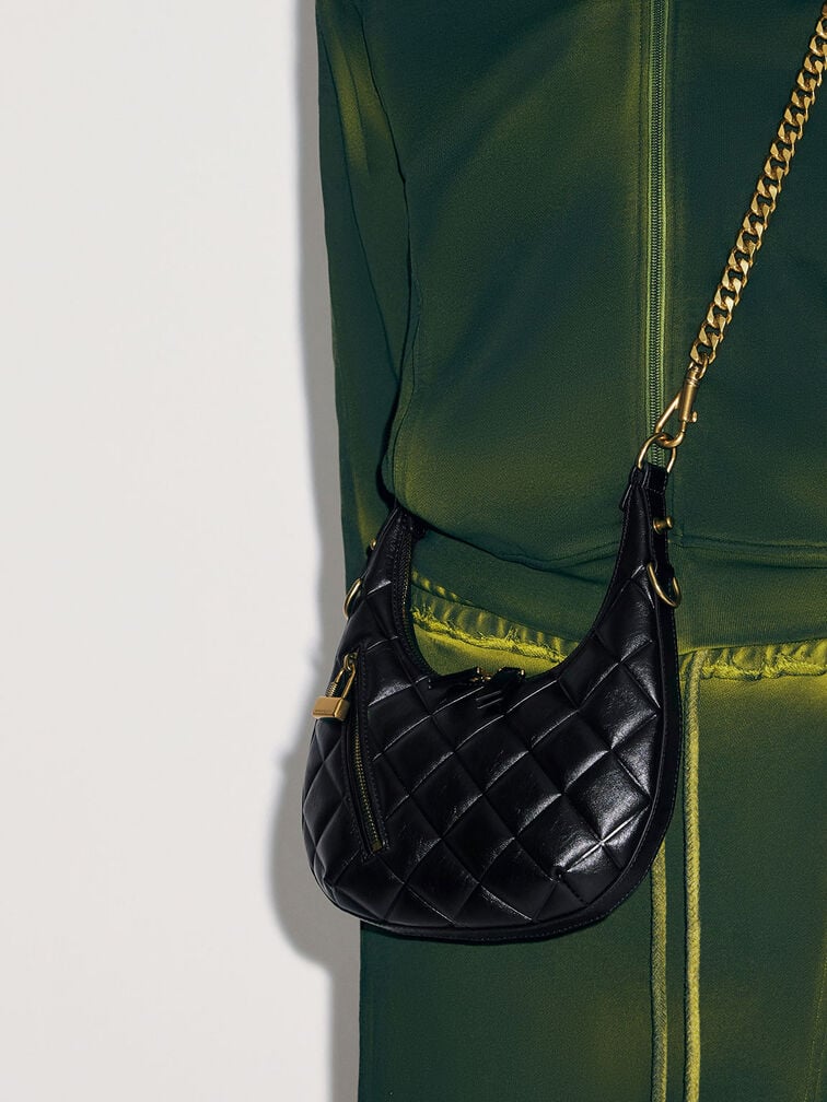 CNK Swing Padlock Quilted Crescent Bag