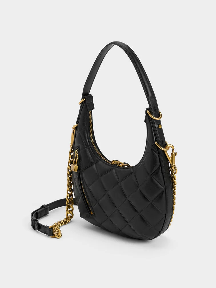 CNK Swing Padlock Quilted Crescent Bag