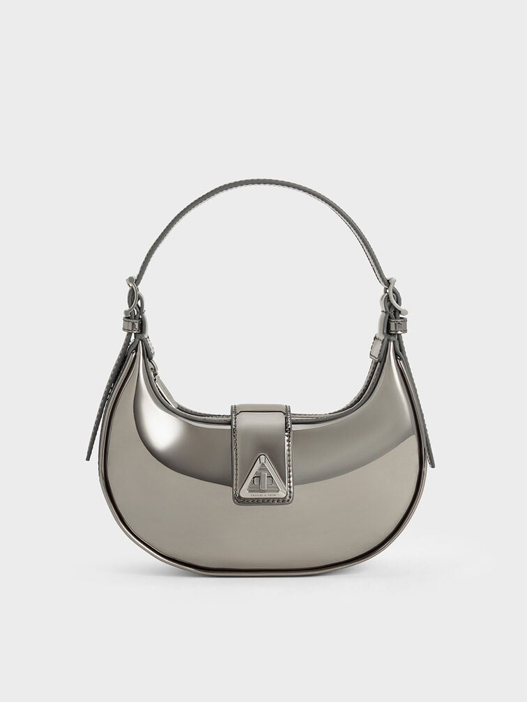 Trice Metallic Accent Belted Curved Shoulder Bag