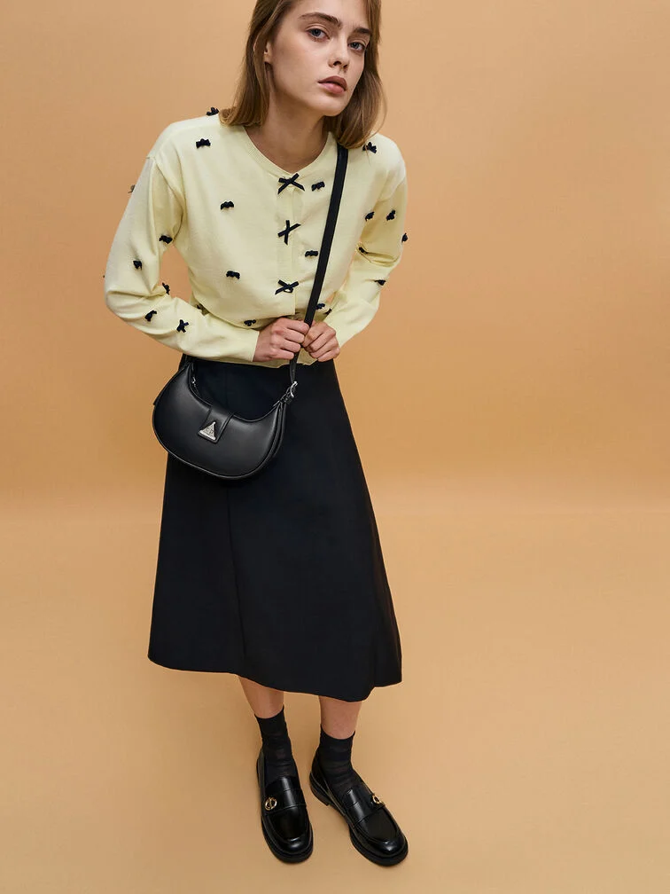 Trice Metallic Accent Belted Curved Shoulder Bag