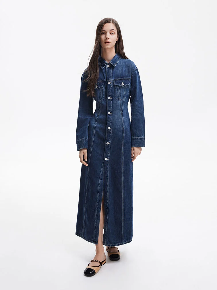 Patent Two-Tone Chain-Strap Mules Long