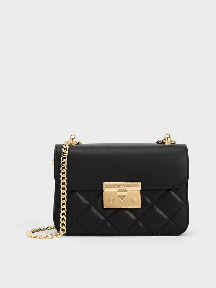 Quilted Push-Lock Chain Shoulder Bag