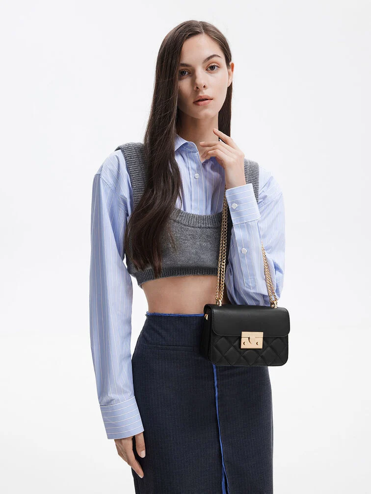 Quilted Push-Lock Chain Shoulder Bag