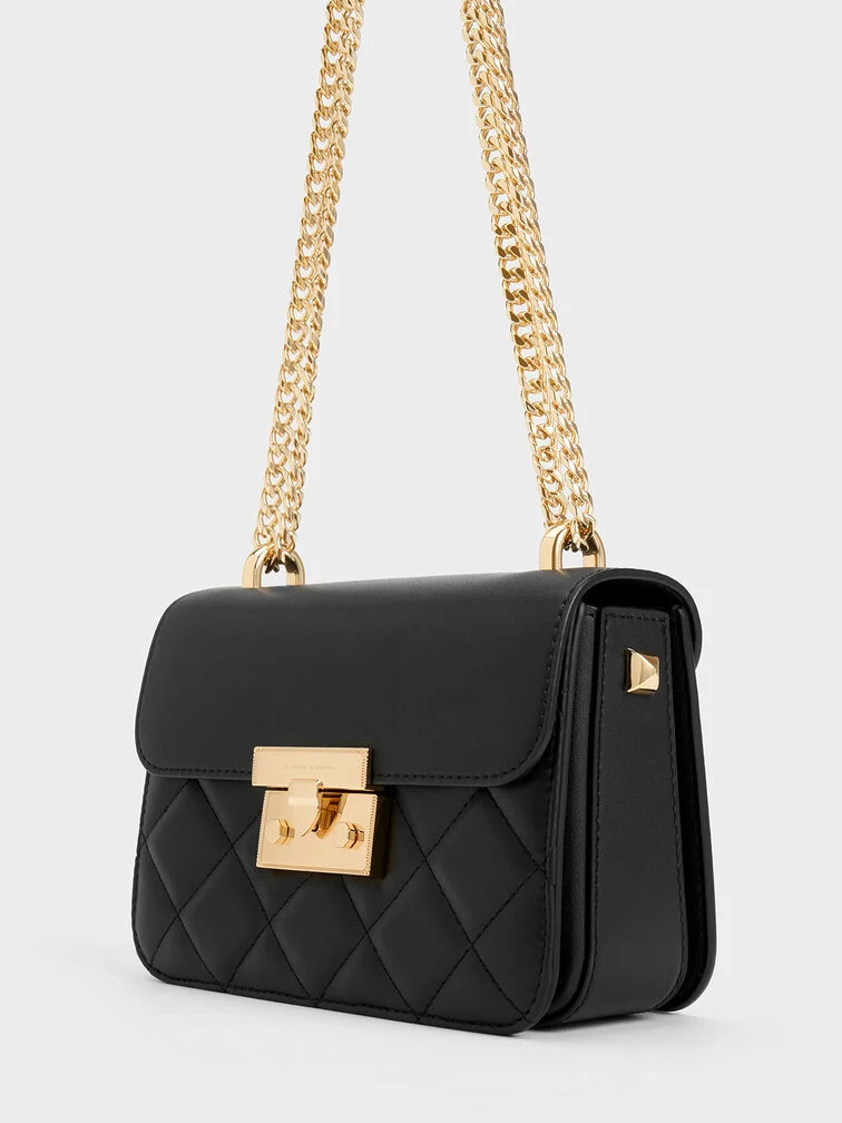 Quilted Push-Lock Chain Shoulder Bag