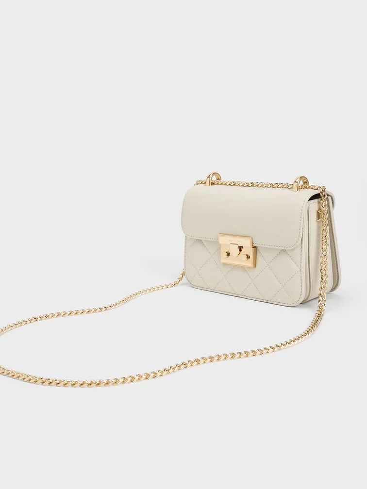 Quilted Push-Lock Chain Shoulder Bag