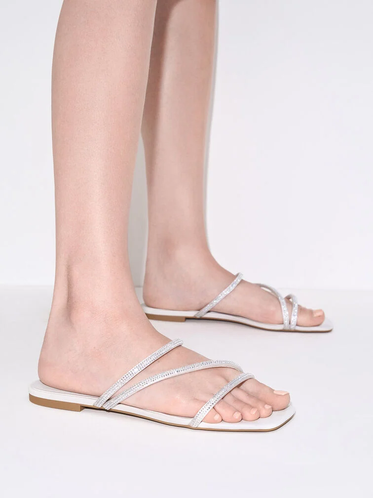 Satin Crystal-Embellished Strappy Sandals