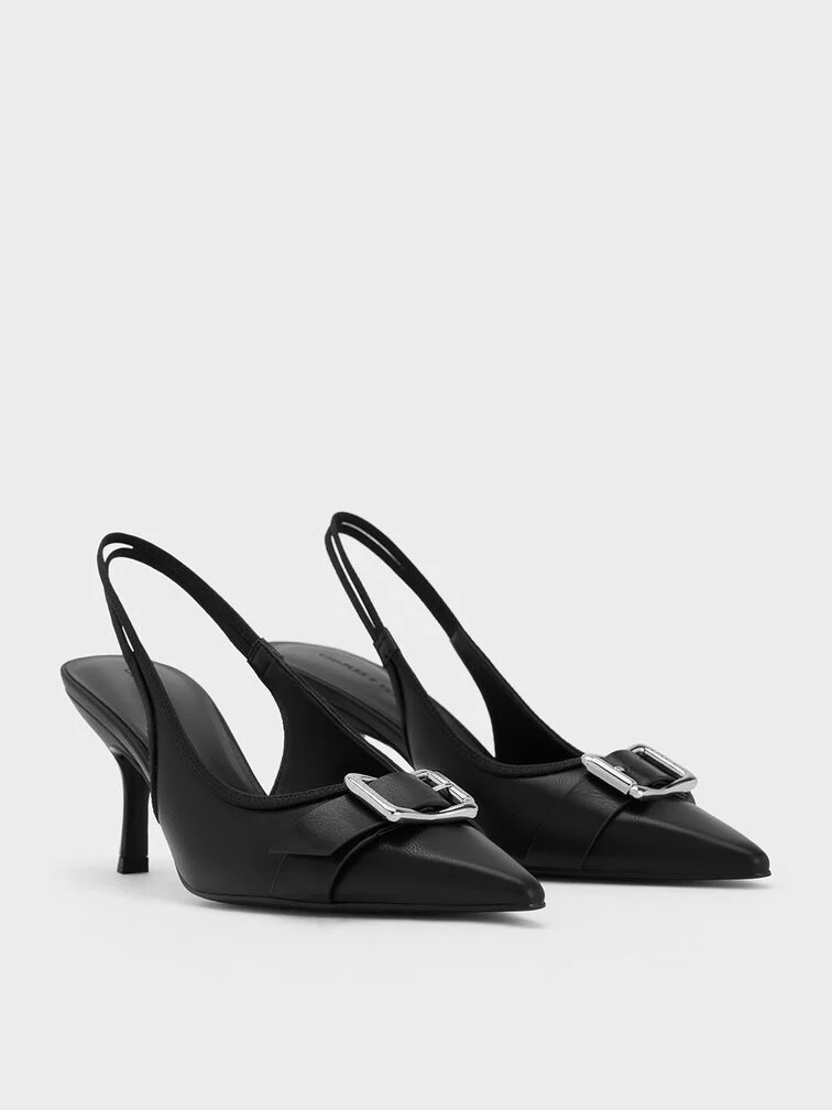 Anita Linen Buckled Pointed-Toe Slingback Pumps