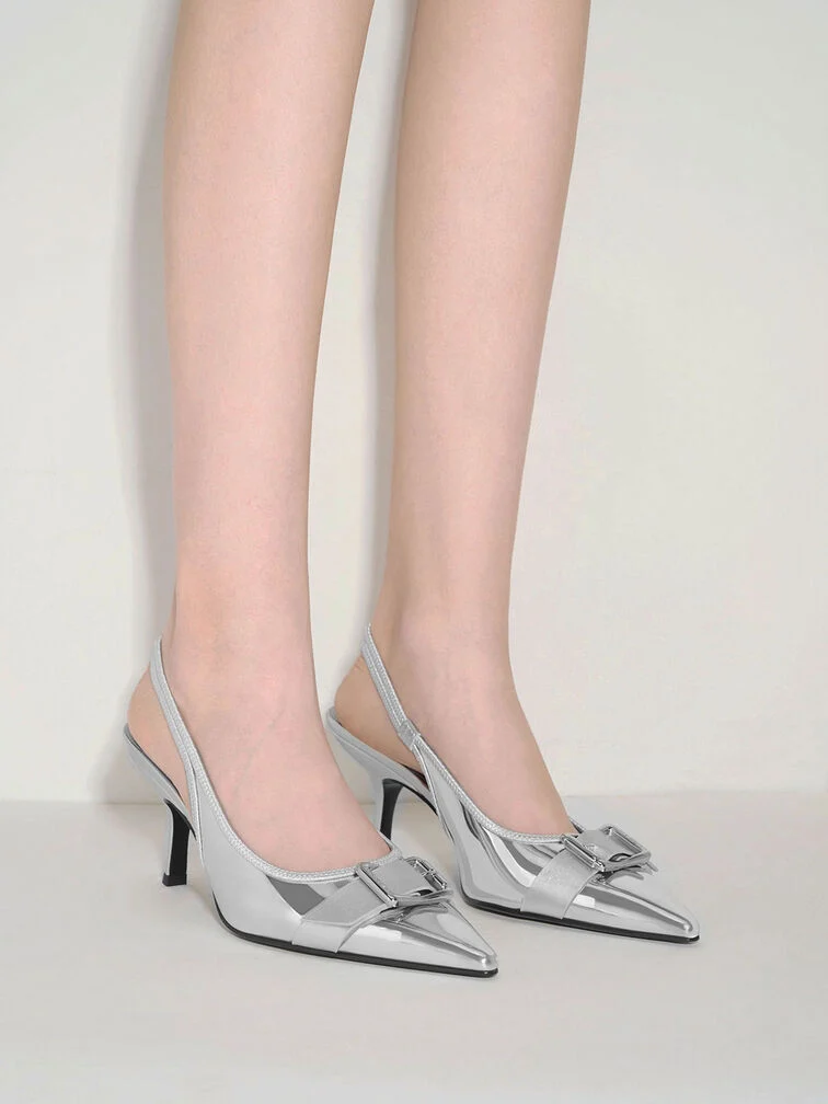 Anita Linen Buckled Pointed-Toe Slingback Pumps