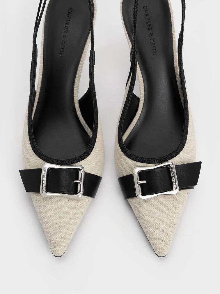 Anita Linen Buckled Pointed-Toe Slingback Pumps