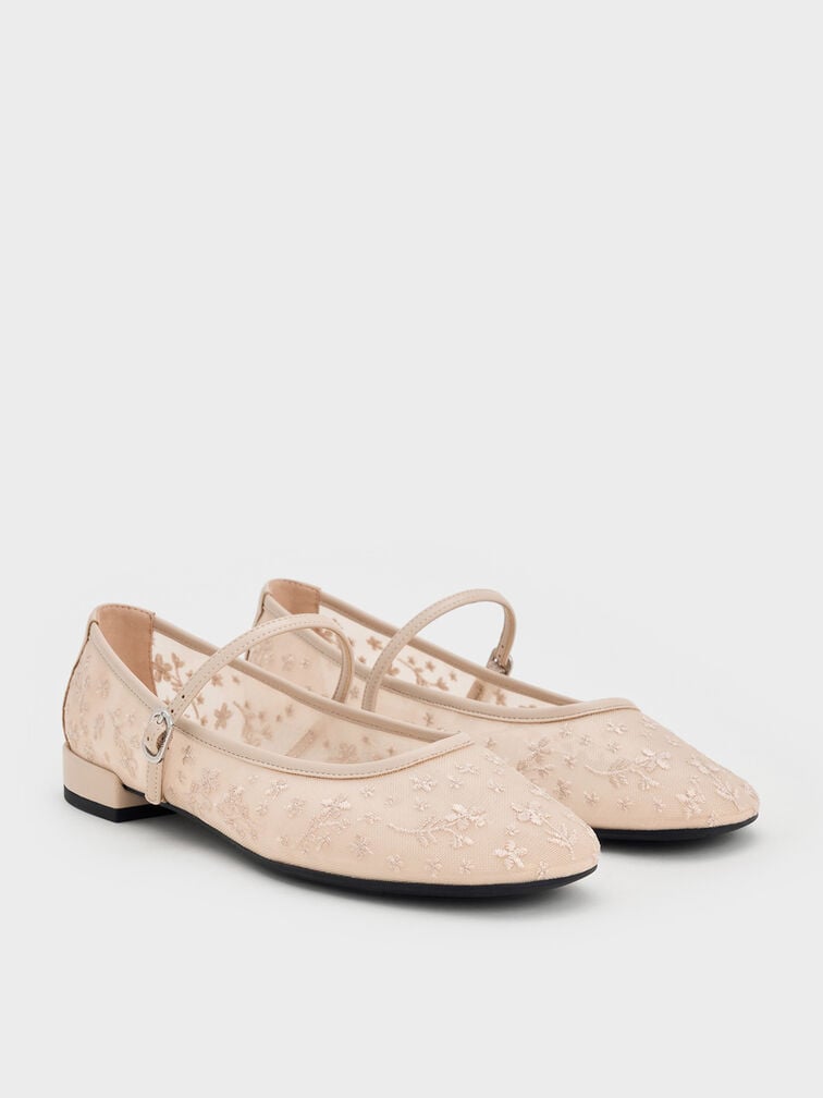 Gertrude Mesh Embroidered Floral Mary Janes