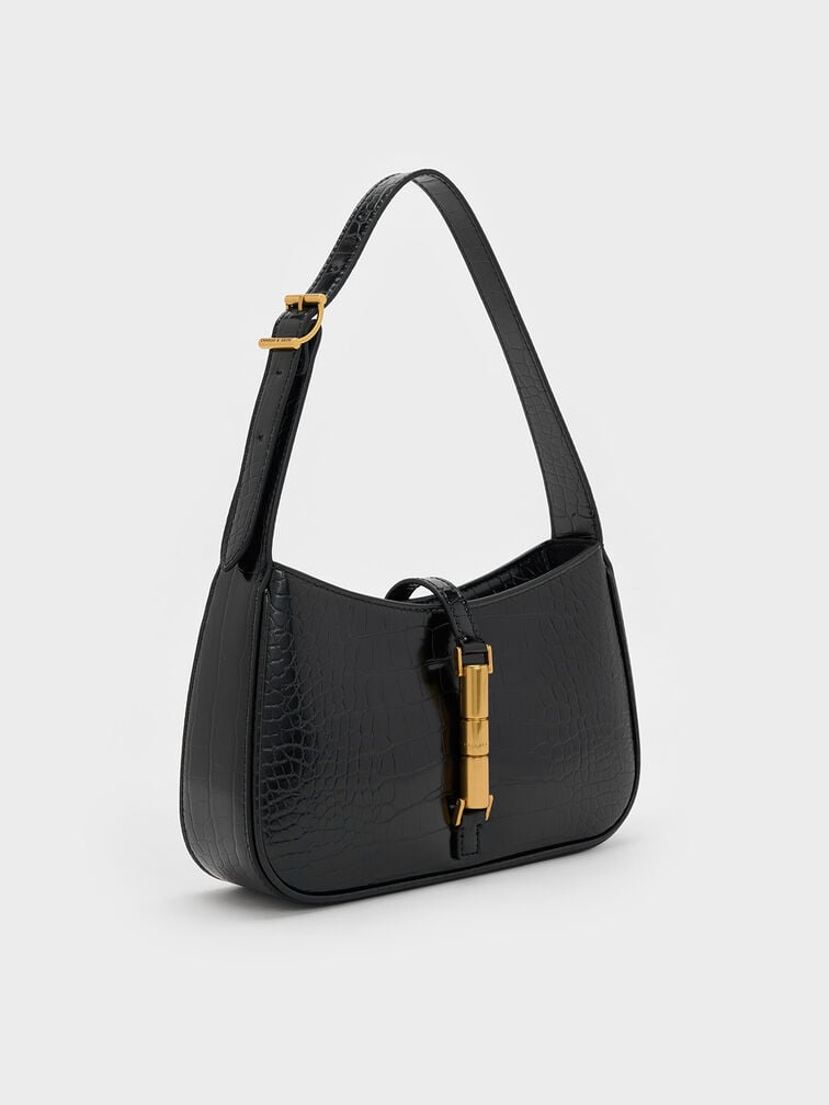 Cesia Croc-Effect Metallic-Accent Shoulder Bag