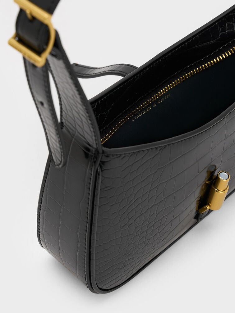 Cesia Croc-Effect Metallic-Accent Shoulder Bag