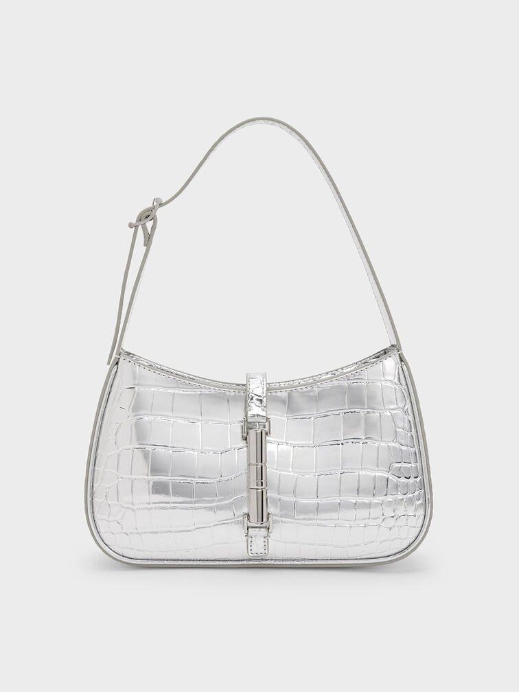 Cesia Croc-Effect Metallic-Accent Shoulder Bag