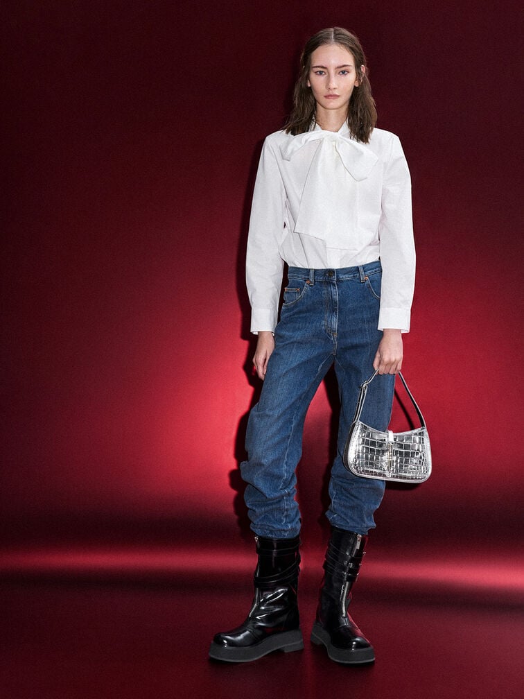 Cesia Croc-Effect Metallic-Accent Shoulder Bag