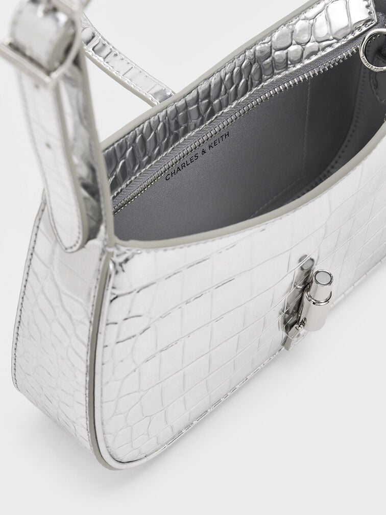 Cesia Croc-Effect Metallic-Accent Shoulder Bag