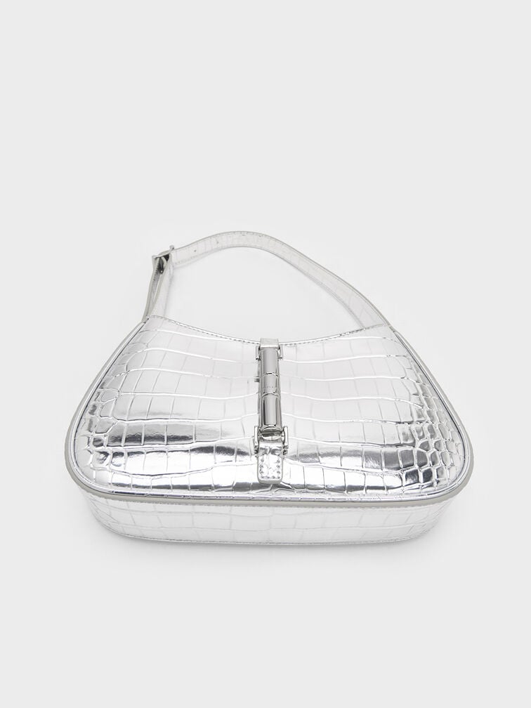 Cesia Croc-Effect Metallic-Accent Shoulder Bag