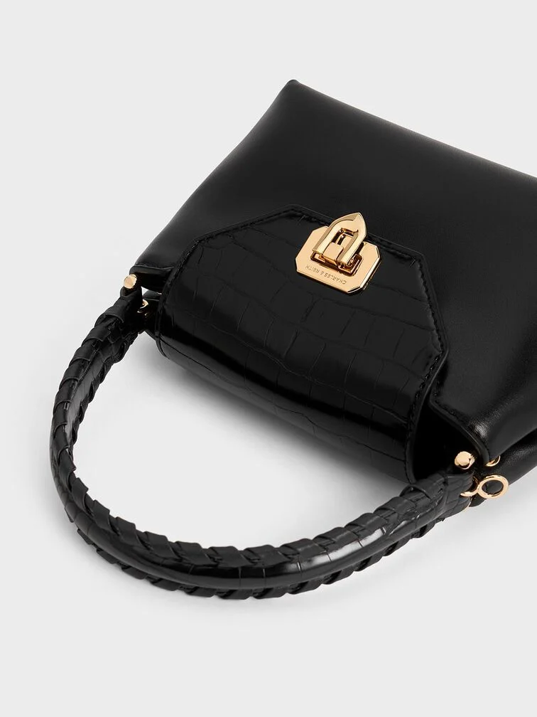 Arwen Croc-Effect Braided-Strap Top Handle Bag