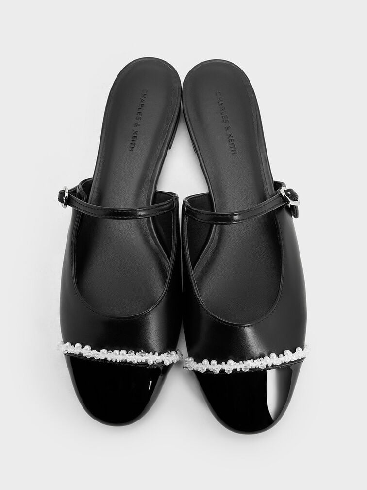 Pearl-Embellished Cap-Toe Flat Mules