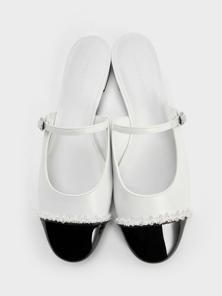 Pearl-Embellished Cap-Toe Flat Mules