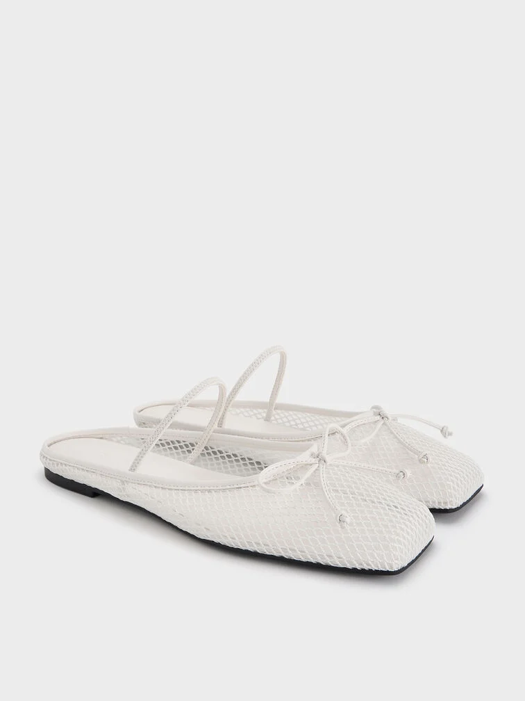 Mesh Bow Square-Toe Ballet Mules