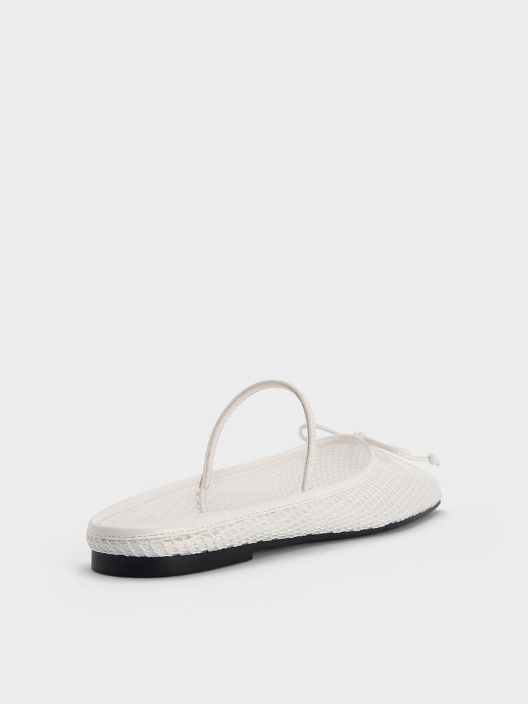 Mesh Bow Square-Toe Ballet Mules