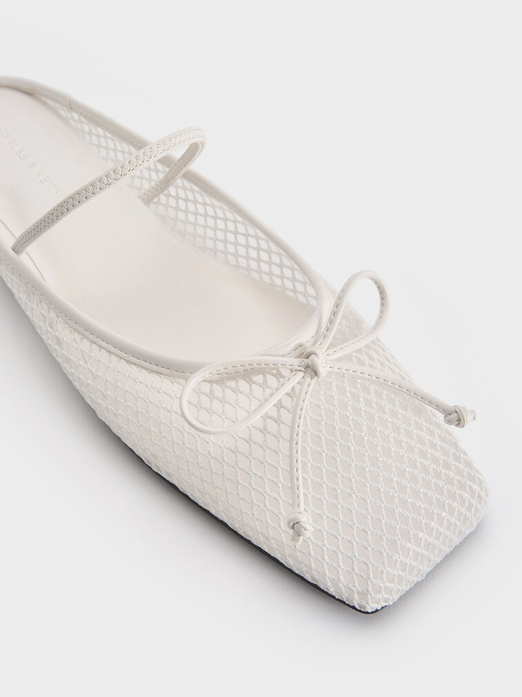 Mesh Bow Square-Toe Ballet Mules