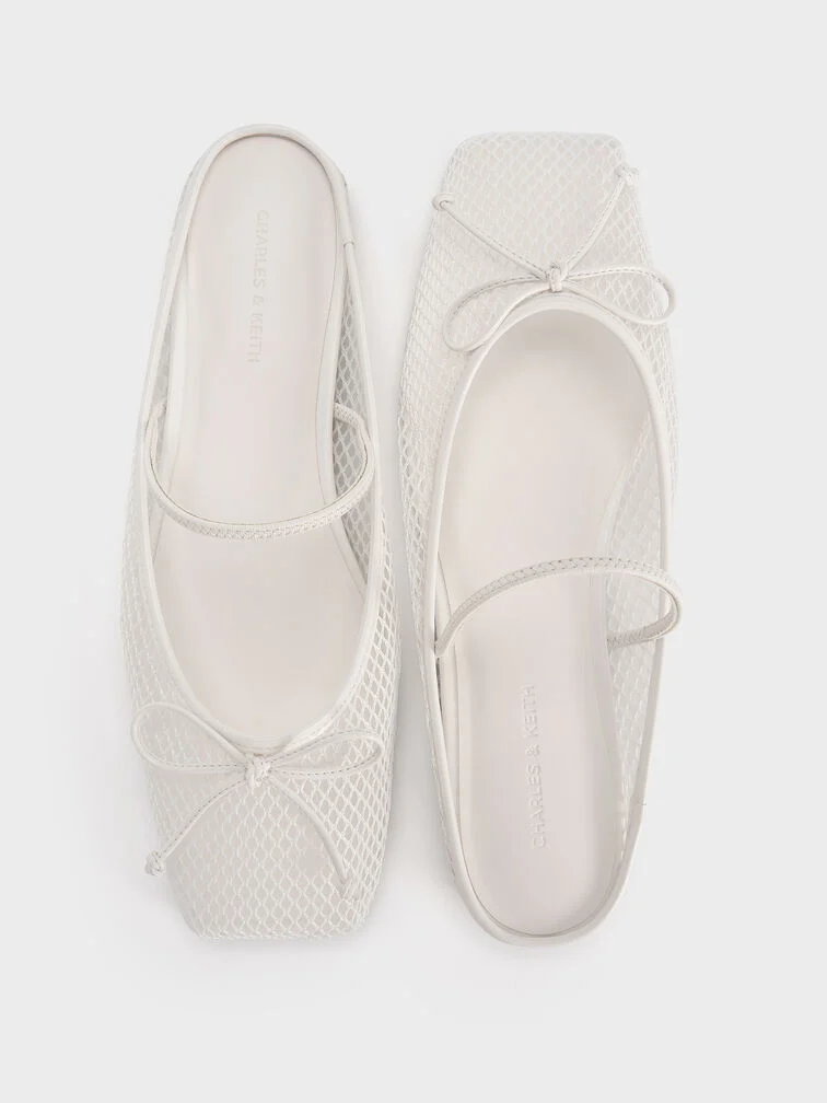 Mesh Bow Square-Toe Ballet Mules