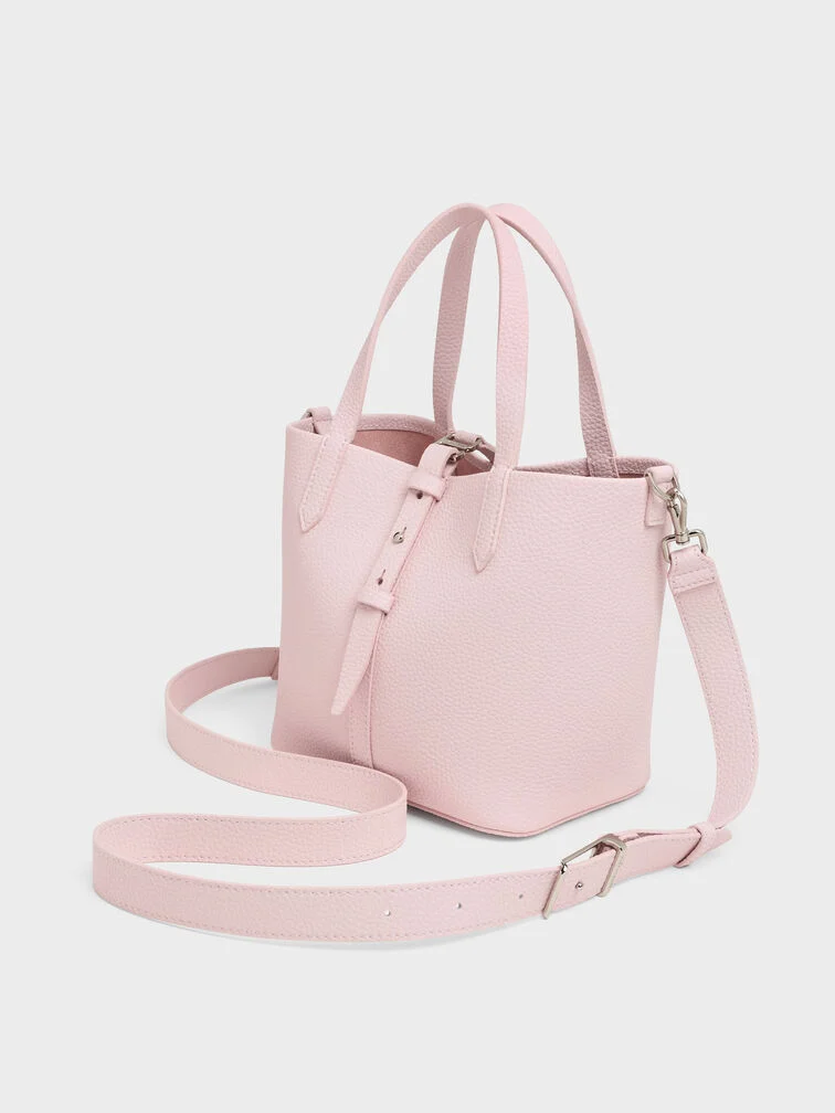 Beryl Recycled Leather Double-Handle Belted Bucket Bag