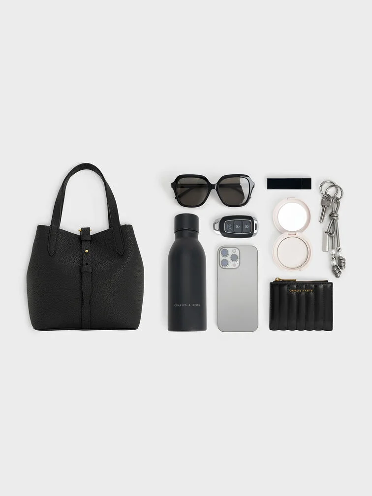 Beryl Recycled Leather Double-Handle Belted Bucket Bag