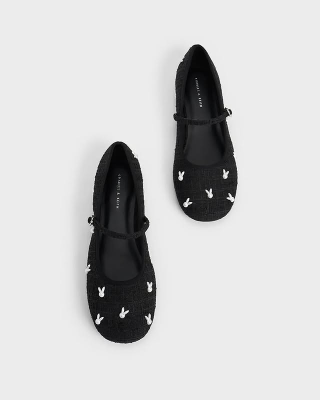 Bunny Tweed Mary Jane Flats