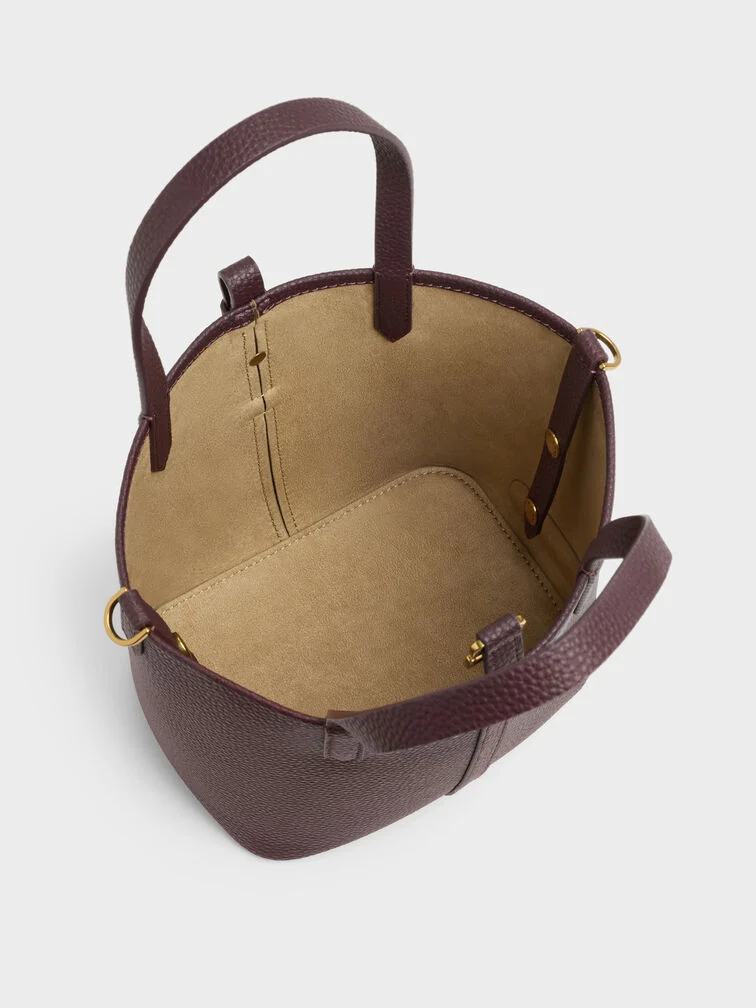 Beryl Recycled Leather Double-Handle Belted Bucket Bag