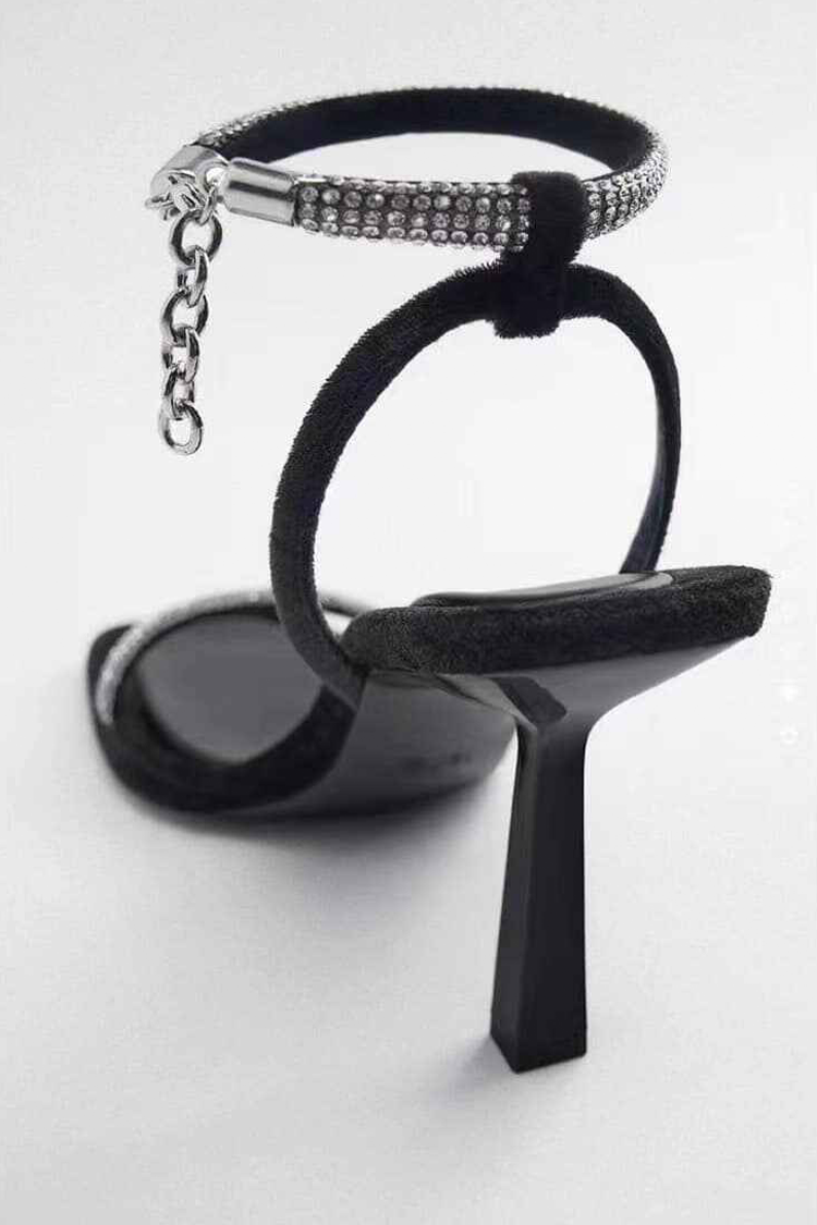 Square Toe Rhinestone Stiletto Sandals