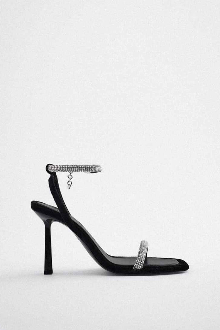 Square Toe Rhinestone Stiletto Sandals