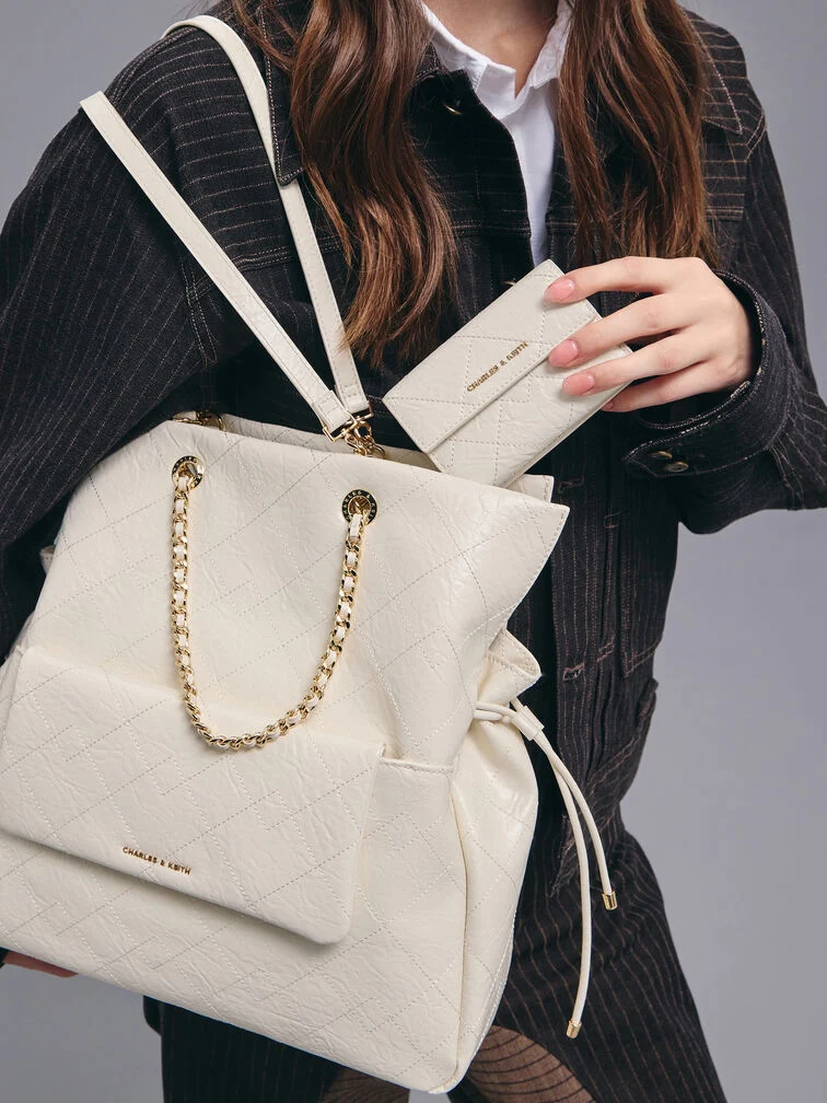 Duo Quilted Braided-Strap Drawstring Two-Way Backpack