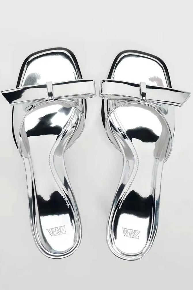 Zara Metallic Block Heels Sandals
