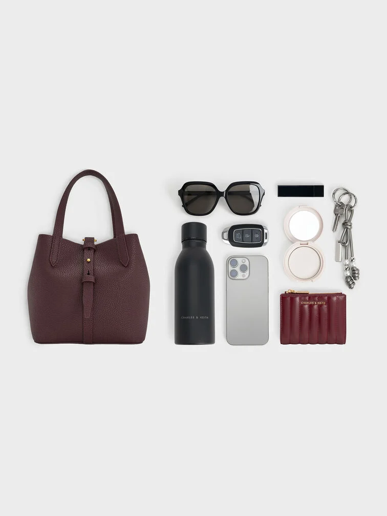 Beryl Recycled Leather Double-Handle Belted Bucket Bag