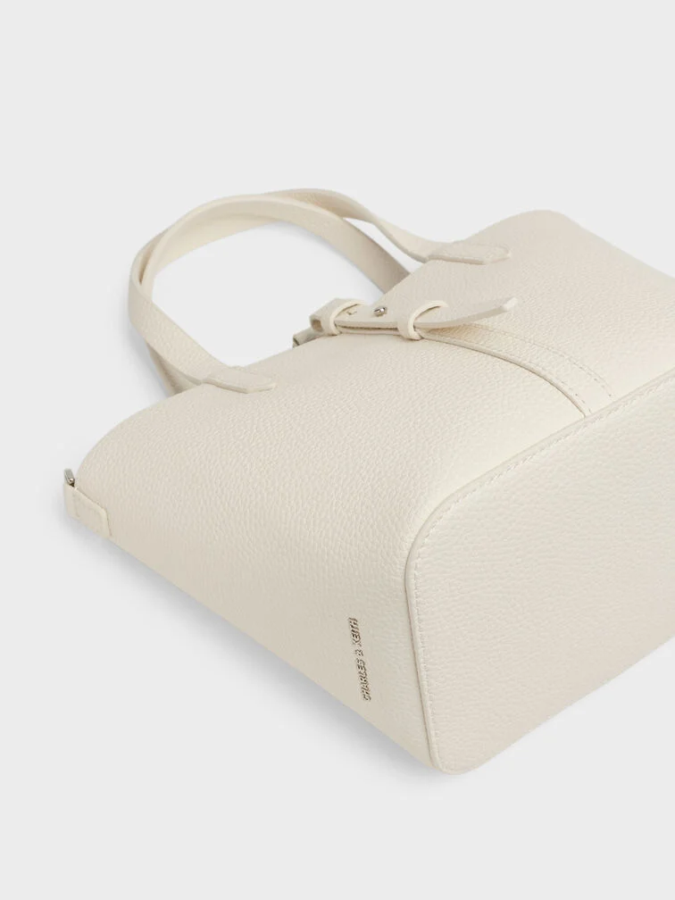 Beryl Recycled Leather Double-Handle Belted Bucket Bag