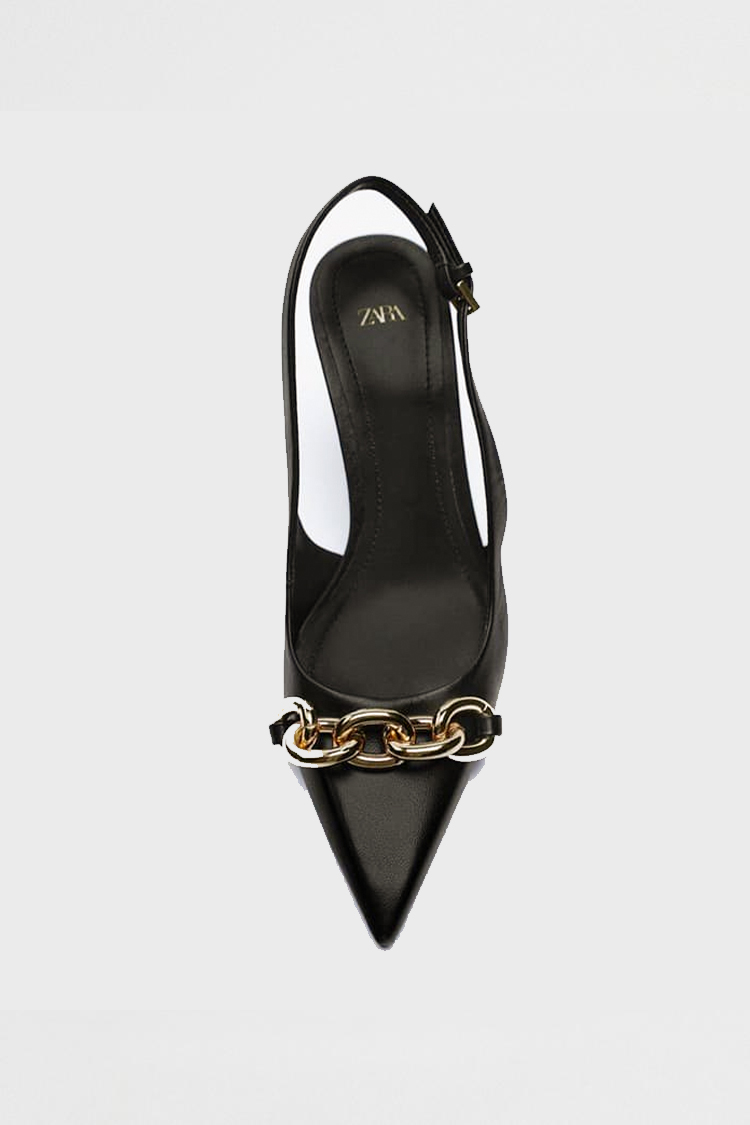 HEEKED SLINGBACK LEATHER STILETTO HEEL GOLD