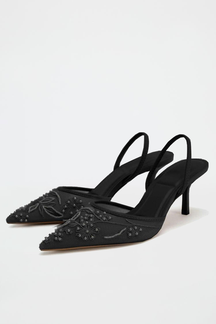 EMBROIDERED MESH SLINGBACKS