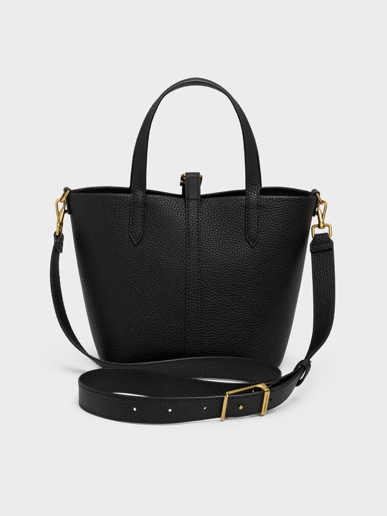 Beryl Recycled Leather Double-Handle Belted Bucket Bag