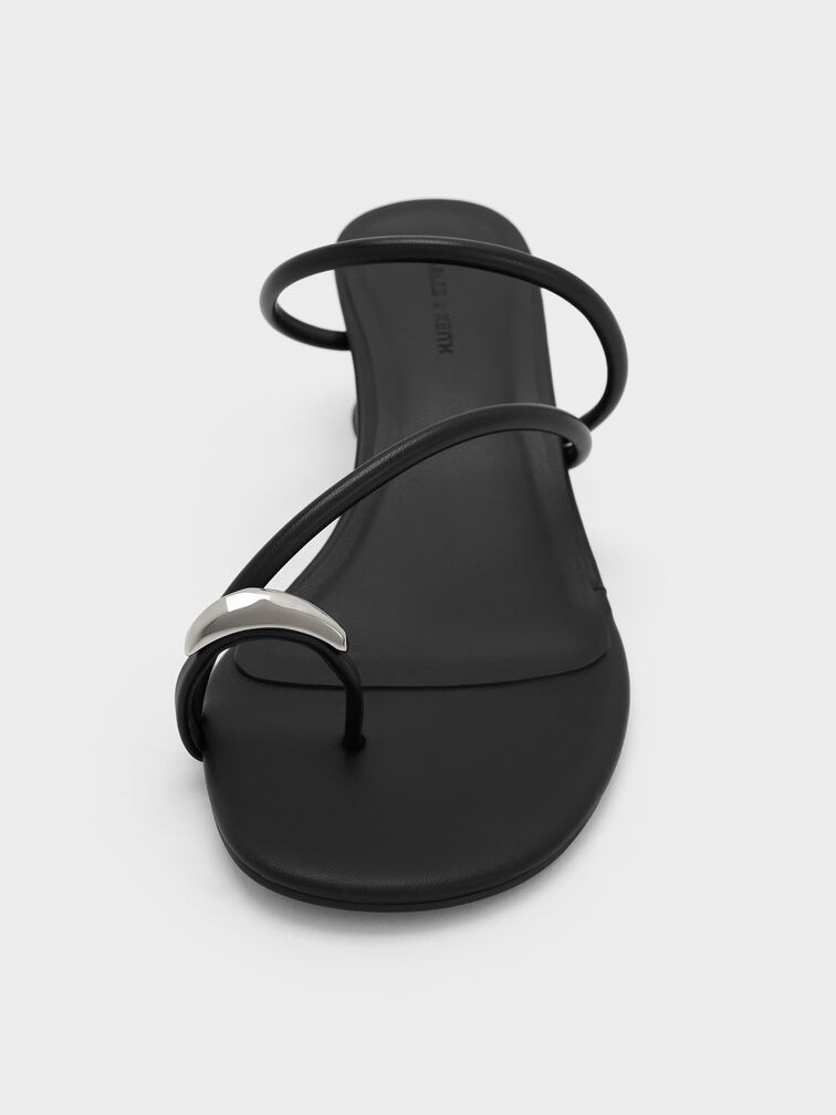 Metallic-Accent Strappy Toe-Ring Heeled Sandals