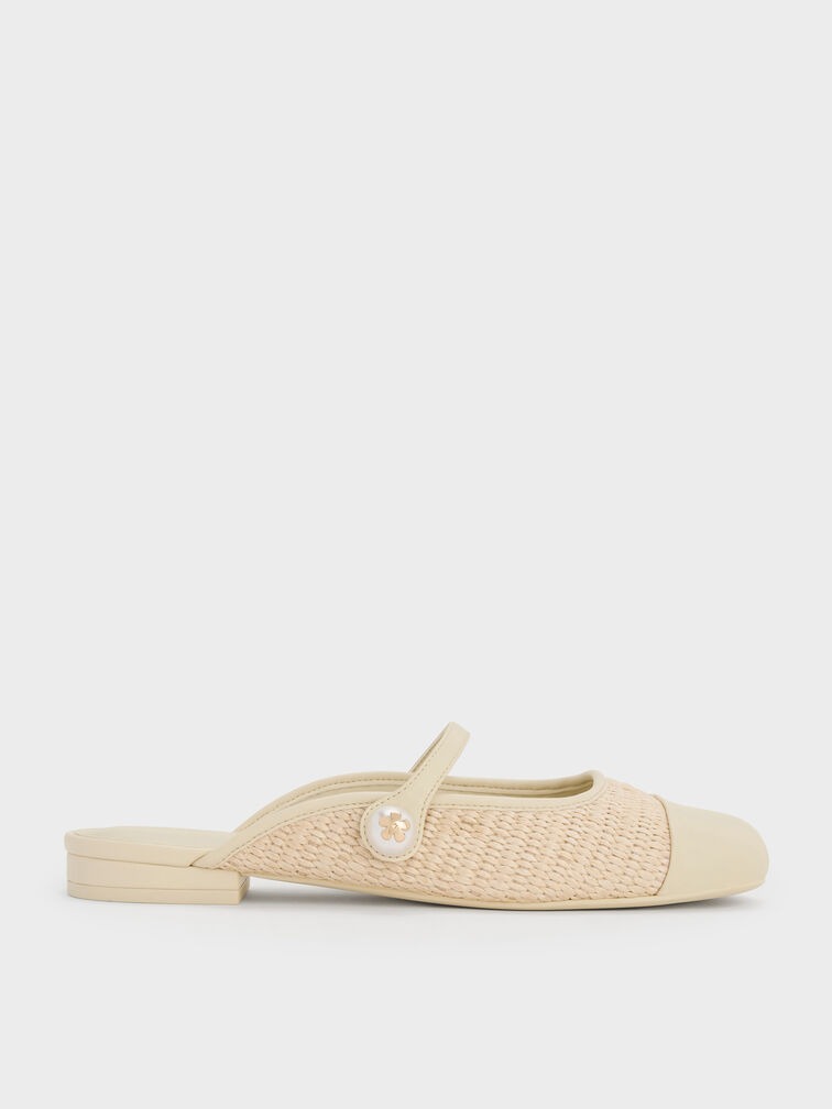 Aeryn Raffia Pearl-Embellished Slip-On Mary Janes