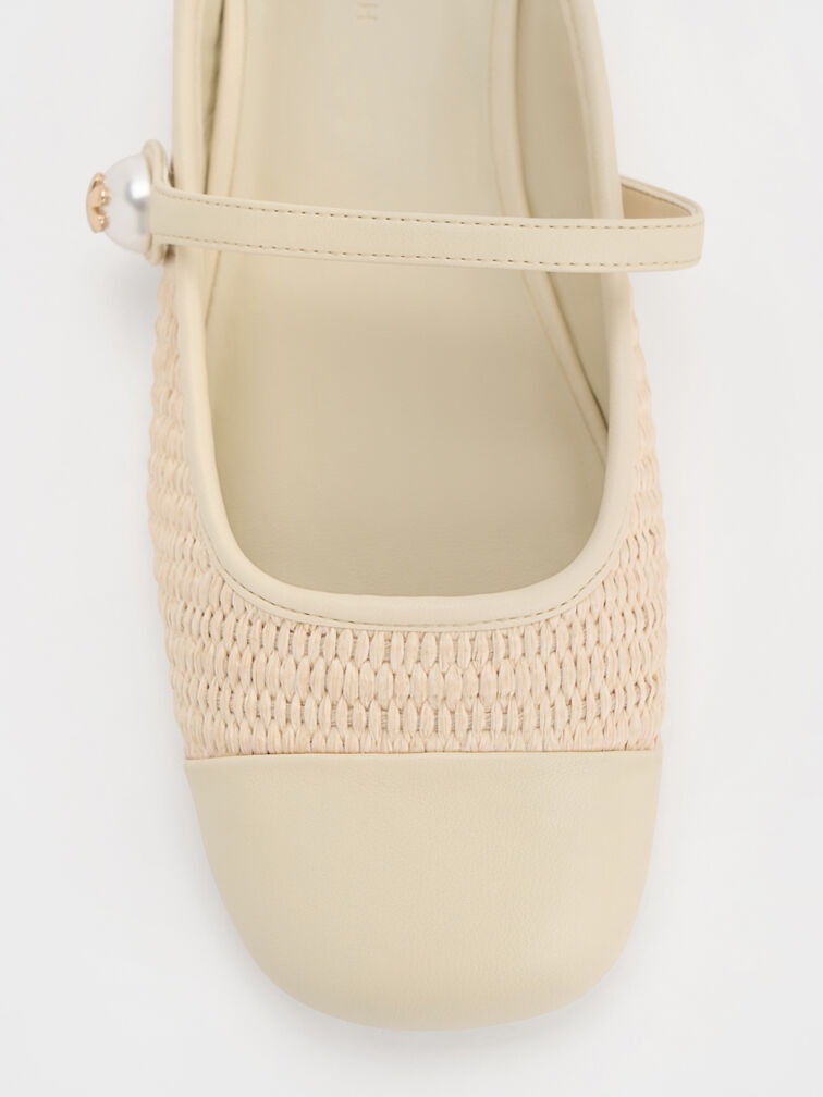 Aeryn Raffia Pearl-Embellished Slip-On Mary Janes