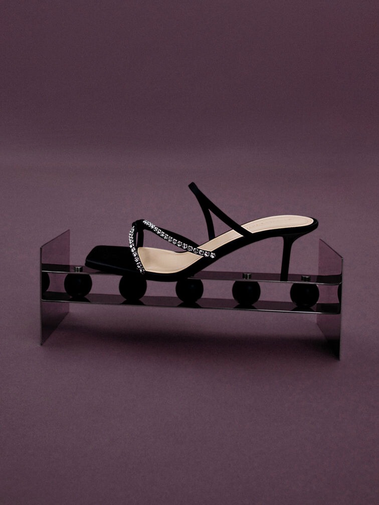 Gem-Embellished Strappy Heeled Sandals Long