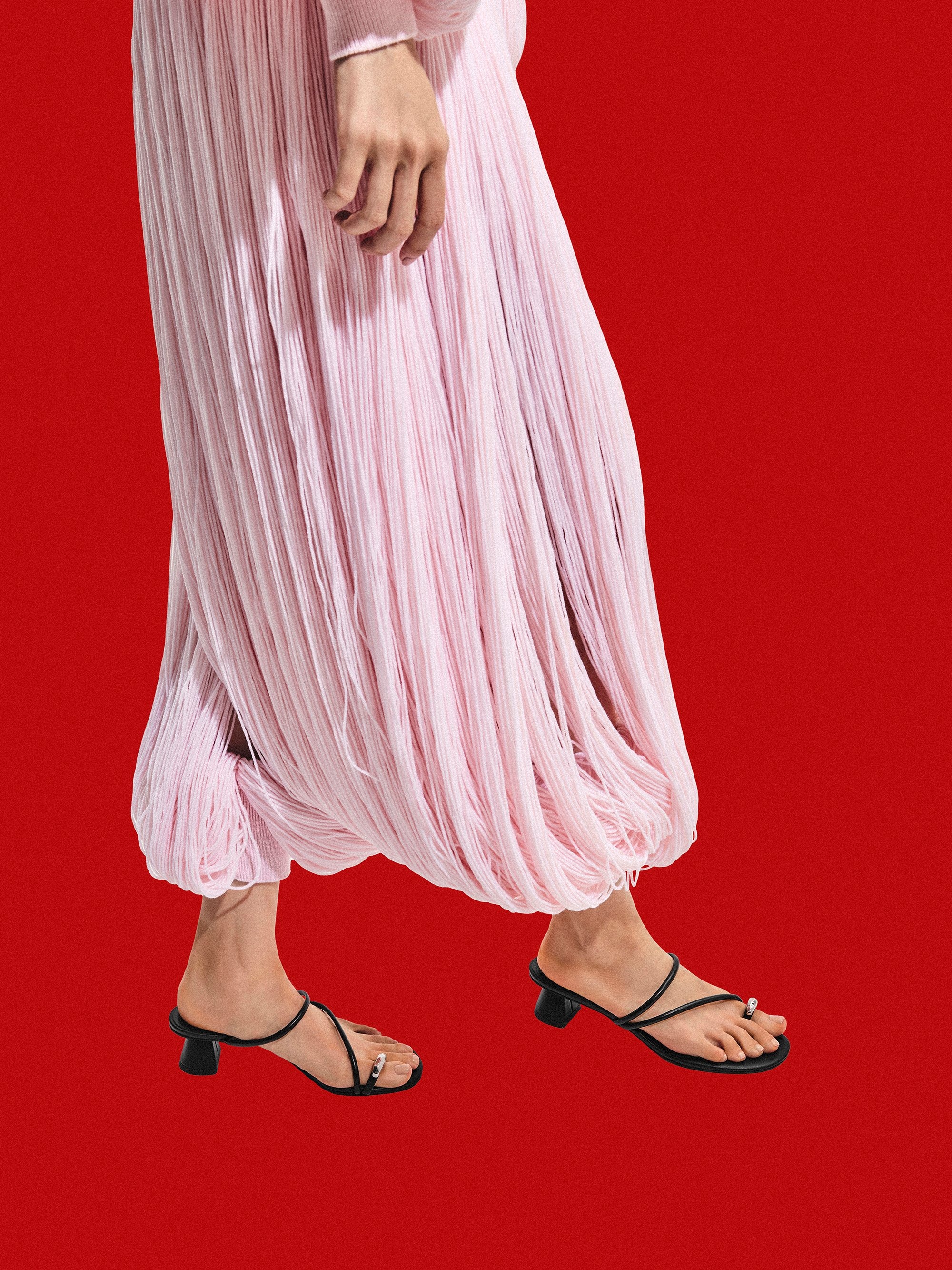 Metallic-Accent Strappy Toe-Ring Heeled Sandals