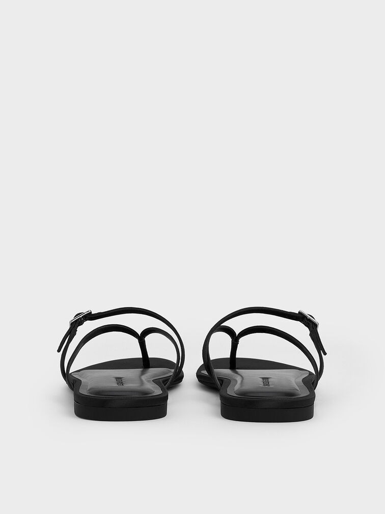 Metallic Crystal-Buckle Strappy Thong Sandals